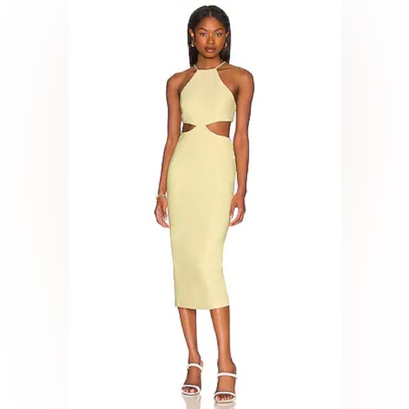 MISHA Alia midi dress halter neck criss cross open back bodycon cutout butter - Picture 12 of 12